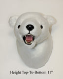 White bear head mount on a beige background with text indicating height.
