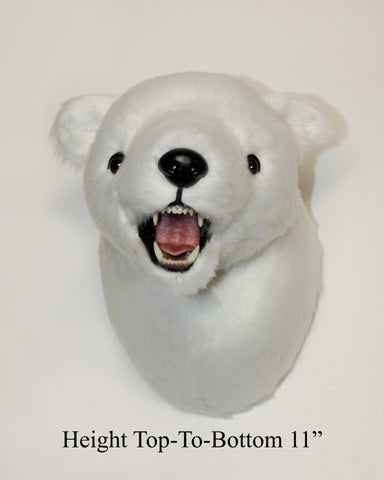 White bear head mount on a beige background with text indicating height.
