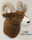aux fur ram head wall decor with text 'Lodge Wall Decor' on a white background