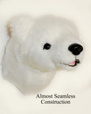 Medium plush polar bear mount on white background. Text: Almost seamless construction
