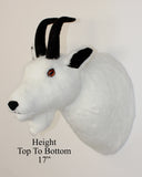White plush mountain goat  head  with black horns