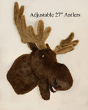 Largest Plush moose head with adjustable 27-inch antlers on a beige background